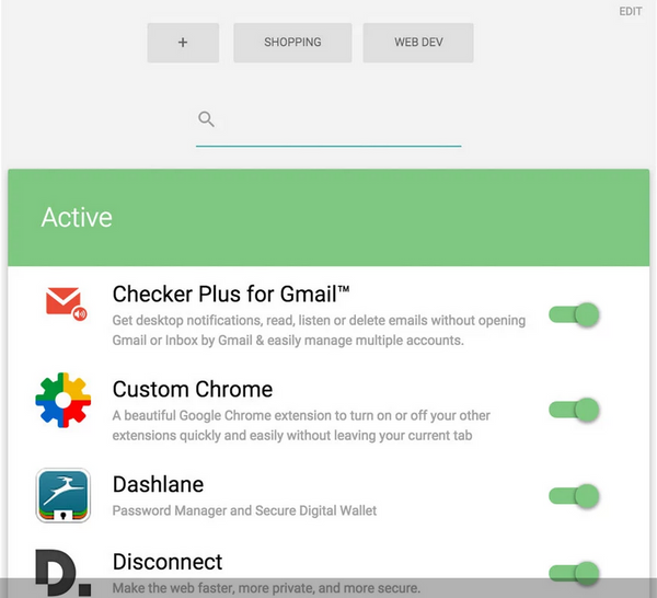 Custom Chrome - A material design chrome extension to manage chrome extensions